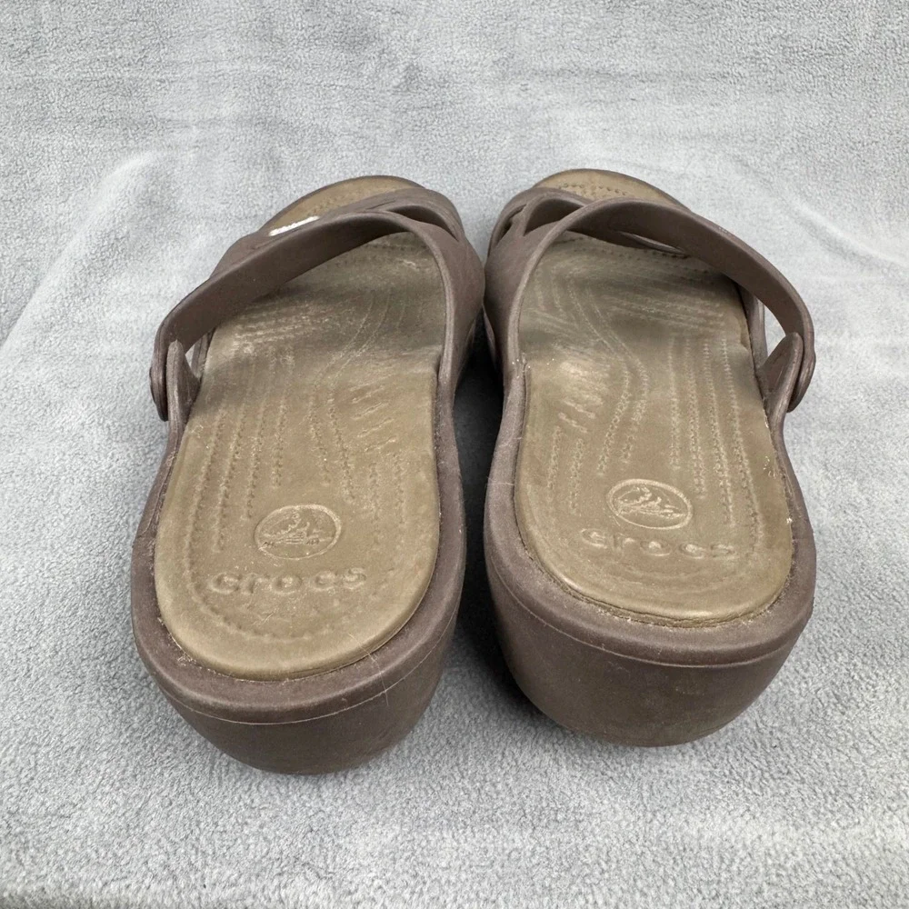Crocs Women's W11 Brown Two Strap Slide Sandals Comfort Casual‎